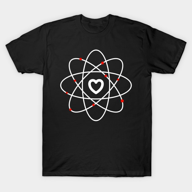 Heart atom with red electrons T-Shirt by All About Nerds